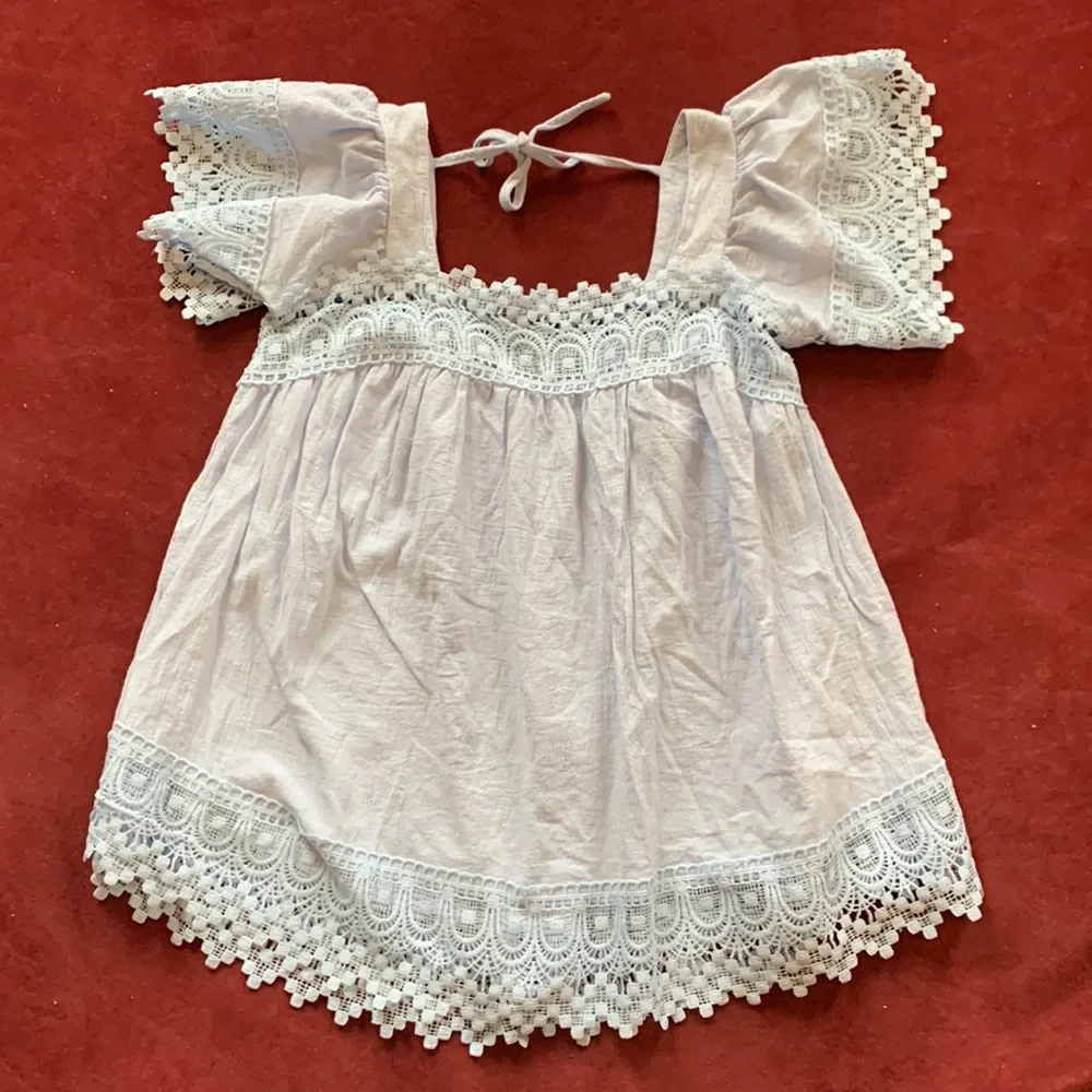 ✨WORN ONCE✨ Square Neck Lace Crochet Flowy Casual Boho Blouse - Picture 4 of 12